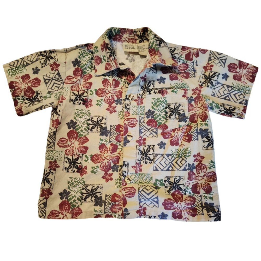 Boys Multicolor Hawaiian Button-up Shirt 3T - Vintage Style 60s Beach Boy Island